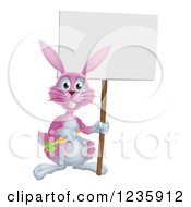 Poster, Art Print Of Happy Pink Bunny Rabbit Holding A Carrot And Blank Sign