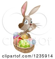 Poster, Art Print Of Brown Bunny With Easter Eggs And A Basket