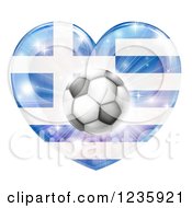 Poster, Art Print Of 3d Greek Flag Heart And Soccer Ball