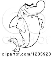 Poster, Art Print Of Black And White Mad Shark Character With Fins On His Hips