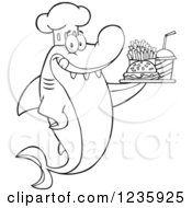 Poster, Art Print Of Black And White Shark Chef Character Serving Fast Food