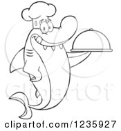 Poster, Art Print Of Black And White Shark Chef Character Holding A Platter