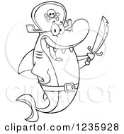 Poster, Art Print Of Black And White Pirate Captain Shark Character Holding A Sword