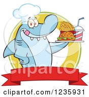 Shark Chef Character Serving Fast Food Over A Banner
