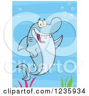 Poster, Art Print Of Shark Character Waving Over Seaweed