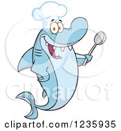 Clipart Of A Shark Chef Character Holding A Spoon Royalty Free Vector Illustration