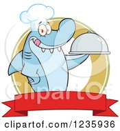 Poster, Art Print Of Shark Chef Character Holding A Platter Over A Banner