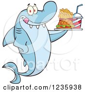 Poster, Art Print Of Hungry Shark Character With A Tray Of Fast Food