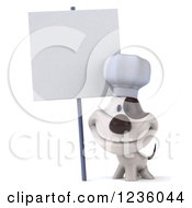Clipart Of A 3d Chef Jack Russell Terrier Dog Smiling By A Sign Royalty Free Illustration