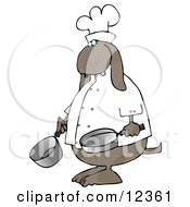 Dog Chef Cooking With Pans Clip Art Illustration