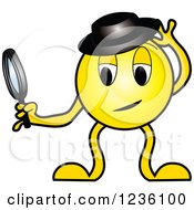 Poster, Art Print Of Yellow Detective Emoticon With A Hat And Magnifying Glass