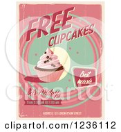 Poster, Art Print Of Distressed Retro Pink Free Cupcakes Poster