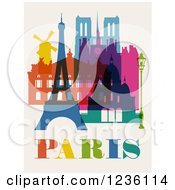 Colorful Buildings And Landmarks Of Paris On Beige