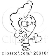 Clipart Of A Black And White Girl Giving A Valentine Heart Royalty Free Vector Illustration