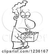 Clipart Of A Black And White Man Carrying A Collection Of Rocks In A Box Royalty Free Vector Illustration