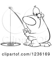 Clipart Of A Black And White Polar Bear Ice Fishing Royalty Free Vector Illustration