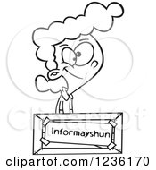 Clipart Of A Black And White Girl At An Information Desk With A Mis Spelled Sign Royalty Free Vector Illustration