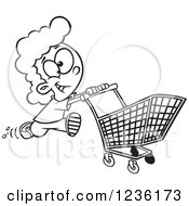 Poster, Art Print Of Black And White Fast Girl Running With A Shopping Cart