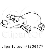 Poster, Art Print Of Black And White Exhausted Happy Dog Sprawled Out