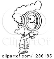Poster, Art Print Of Black And White Scientist Girl Looking Through A Magnifying Glass