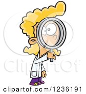 Blond Scientist Girl Looking Through A Magnifying Glass