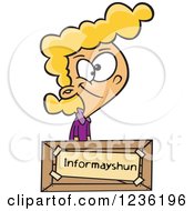 Blond Girl At An Information Desk With A Mis-Spelled Sign
