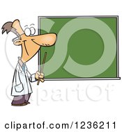 Clipart Of A Happy Male Science Teacher Pointing To A Chalk Board Royalty Free Vector Illustration by toonaday