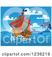 Poster, Art Print Of Sailing Pirate Ship And Islands On A Blue Day