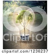 Poster, Art Print Of 3d Tree In A Light Bulb Over Dirt