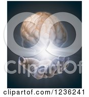 Poster, Art Print Of 3d Hand And Floating Brain With Light