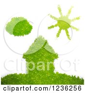 Poster, Art Print Of 3d Ego Grass House On A Hill With A Sun And Cloud Over White