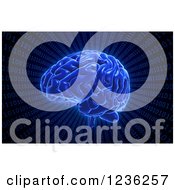 Poster, Art Print Of 3d Blue Glowing Ai Brain In A Binary Code Tunnel