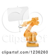 3d Assembly Robotic Arm Holding A Sign On White