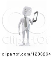 Poster, Art Print Of 3d White Businessman Holding A Smartphone On White