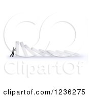 Clipart Of A 3d Businessman Struggling To Hold Up Collapsing Dominos On White Royalty Free CGI Illustration by Mopic