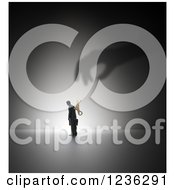 Clipart Of A 3d Hand Shadow And Wind Up Businessman On A Dark Background Royalty Free CGI Illustration by Mopic