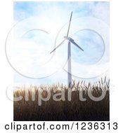 3d Windmill Over A Field Of Wheat On A Sunny Day