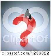Poster, Art Print Of 3d Tiny Man Sitting And Thinking On A Question Mark