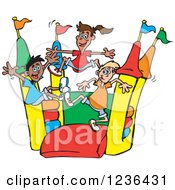 Happy Children Jumping On A Colorful Castle Bouncy House 2