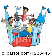 Poster, Art Print Of Boys Jumping On A Red And Blue Castle Bouncy House