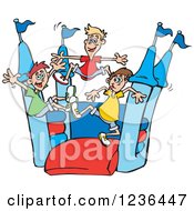 Clipart Of Caucaisan Boys Jumping On A Castle Bouncy House 3 Royalty Free Vector Illustration