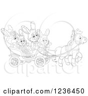 Poster, Art Print Of Black And White Bunny Rabbit Family On An Easter Horse Drawn Cart