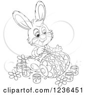 Poster, Art Print Of Black And White Male Bunny Rabbit Painting An Easter Egg In Colorful Patterns