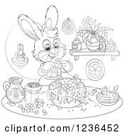 Poster, Art Print Of Black And White Female Bunny Rabbit Decorating An Easter Cake