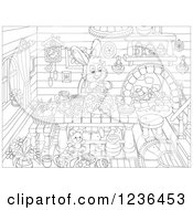 Poster, Art Print Of Black And White Female Bunny Rabbit Making An Easter Cake In A Cabin