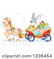 Gray Male Easter Bunny Steering A Horse Drawn Cart Full Of Eggs
