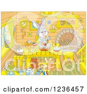 Poster, Art Print Of Female Rabbit Making An Easter Cake In A Cabin