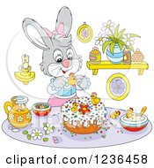 Poster, Art Print Of Gray Female Bunny Decorating An Easter Cake