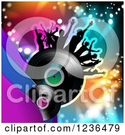 Poster, Art Print Of Dancing Crowd On A Vinyl Record Album Over Colorful Lights