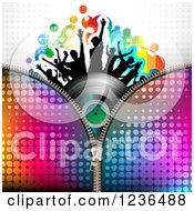 Poster, Art Print Of Zipper Over A Dancing Crowd On A Vinyl Record Album Over Halftone